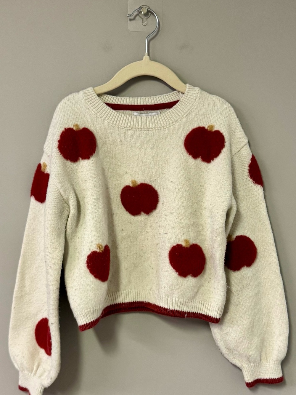 cupcakes & cashmere Cream Sweater with Red Apple Motifs